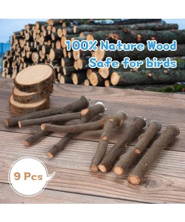 Bird Perches Stand Toy 9 PCS - Natural Wood Bird Cage Branches for Parakeets, Cockatiels, Conures, Macaws - Platform Accessories for Finches, Love Birds - Buy Online on GoSupps.com