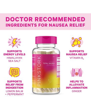 Pink Stork Total Nausea Relief Supplement with Vitamin B12 and Ginger - 60 Capsules | Pregnancy Morning Sickness and Motion Sickness Relief | Women-Owned - Buy Online on GoSupps.com