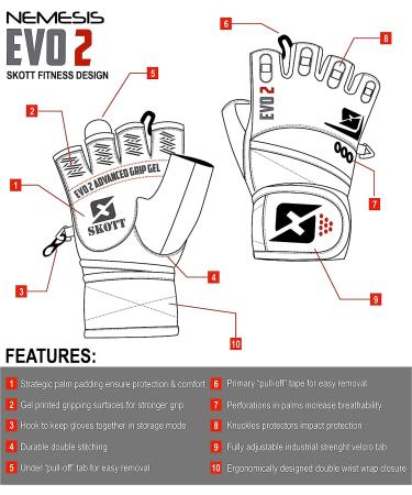 Skott Evo 2 Weightlifting Gloves with Integrated Wrist Wrap Support - XX-Large Black/Gray - Buy Online on GoSupps.com