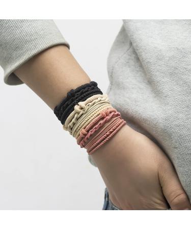 24 Pcs Boho Twist SheeknaSet Hair Tie Bracelets | Pain-Free Elastic Bands for Women and Girls - Rose Red, Apricot, Black, Beige, Black - Buy Online on GoSupps.com