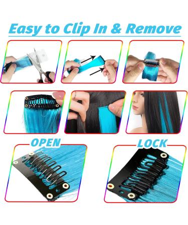 16Pcs Colored Clip in Hair Extensions 22 Inch - Long Heat-Resistant Synthetic Hair - Party Hair Decor - Pink+Sky Blue Light Blue+Red - Buy Online on GoSupps.com