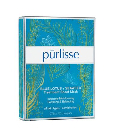 Purlisse Blue Lotus + Seaweed Treatment Sheet Mask 6 Masks 0.74 oz (21 g) Each