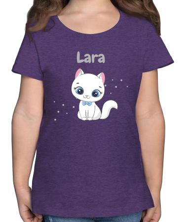 Gift with name personalized by Shirtracer - T-Shirt Girls - Cute Cat Cats Cat Motif Cat Cats 09 Purple Mottled 140