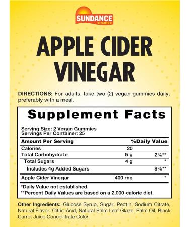 Sundance Apple Cider Vinegar Gummies - 50 Count | Vegan Non-GMO Gluten-Free Apple Flavor Supplement for Health & Wellness - Buy Online on GoSupps.com