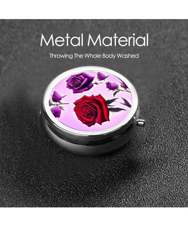 Red & Purple Roses Round Pill Box | 3-Compartment Organizer for Travel | Portable Pill Storage for Purse & Pocket - Buy Online on GoSupps.com