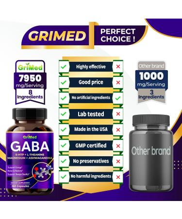 Buy GriMed GABA 16 280mg - X15 Power with 5-HTP L-Theanine Magnesium & Ashwagandha for Relaxation & Sleep - 150 Count Made in USA | International Shipping Available - Buy Online on GoSupps.com