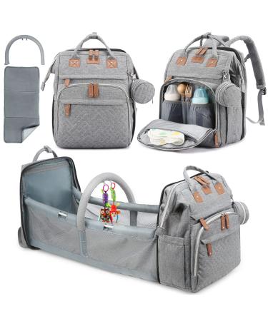 LOVEVOOK Diaper Bag Backpack, 5 in 1 Baby Bag with Changing Station, Waterproof Diaper Bag with Changing Mat, USB Port, Toy Bar and Sunshade, Travel Baby Backpack for Boys Girls,Grey Gray