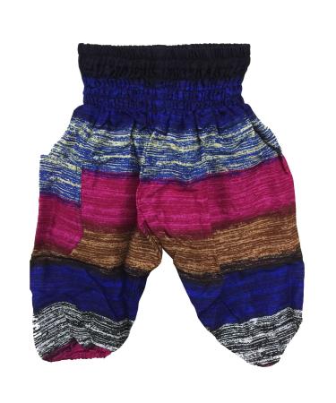 Lofbaz Children Hippy Thai Harem Aladdin Pirate Kids Pants Bohemian Baggy Colorful 2 Years Pink & Dark Blue Tone