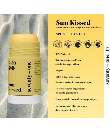 SeventyOne Percent | Sun Kissed: Sun Stick SPF 50 | Sun Stick Face & Sensitive Areas | Vegan | Very High Protection | Very Waterproof | 80% Natural - Made in France | 15 gr Sun Stick SPF50 - Buy Online on GoSupps.com