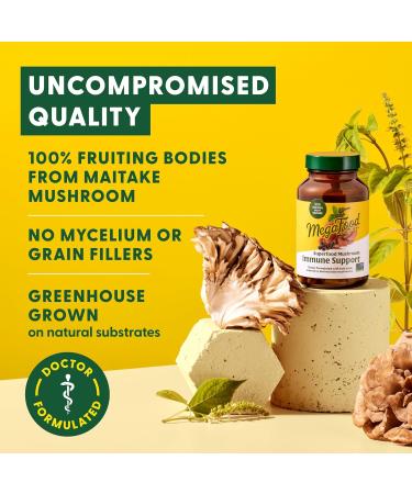MegaFood Superfood Mushroom Immune Support - Maitake Mushroom Supplement with Elderberry & Holy Basil to Help Support a Healthy Immune System - Doctor Formulated, Vegan - 60 Capsules, 30 Servings - Buy Online on GoSupps.com