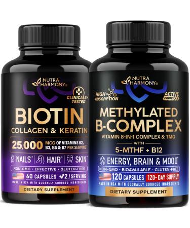 NUTRAHARMONY Biotin Collagen Keratin & Vitamin B Complex Methylated Capsules
