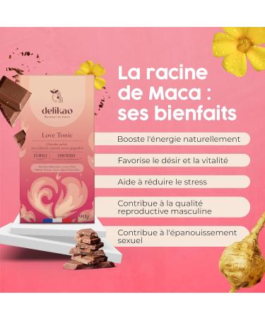 DELIKAO Tablette chocolat LOVE TONIC Chocolat noir Caramel et gingembre Zinc Maca - Liboost Fabriqu en France (3 tablettes) - Buy Online on GoSupps.com