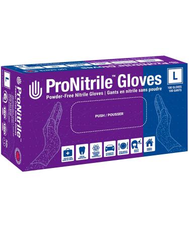 ProNitrile Premium Disposable Gloves | Powder-Free Nitrile Gloves Non-Sterile & Latex Free | Made in Canada 100 Pcs Per Box L (Pack of 100)