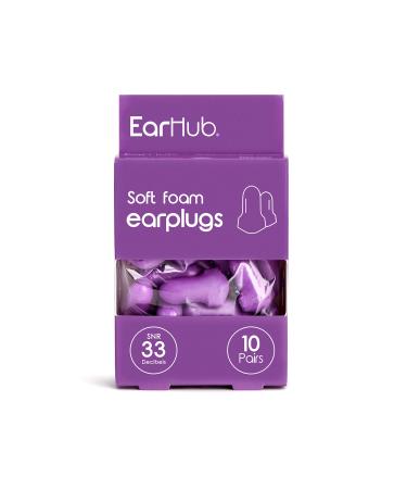 EarHub Sleepwell Soft Foam Earplugs Hearing Protection 33dB Ear Plugs Best Used for Sleep Also Used for Travel Work Study & Concerts Purple 10 Pairs Purple 10 Count (Pack of 1)