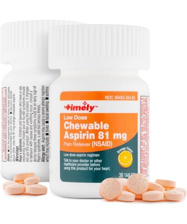 TIME-CAP LABS Timely Chewable Aspirin 81mg - 108 Tablets Low Dose Orange Flavor - Compare to Bayer - 3 Pack for Adults - Buy Online on GoSupps.com