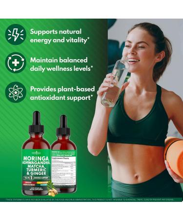 Moringa Supplement Drops - Ashwagandha, Spirulina, Chlorella, Turmeric & Ginger Liquid Barley Grass with Chlorophyll, Matcha, Algae, Vitamin C Antioxidant, Holy Basil, Ceylon Cinnamon - 4fl Oz 2 Fl Oz (Pack of 2) - Buy Online on GoSupps.com