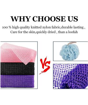 African Exfoliating Net Sponge Set - 31.5 Inch Loofah Body Scrubber for Shower - Women Men Skin Smoother - Daily Use (Pink Black Purple) - Buy Online on GoSupps.com