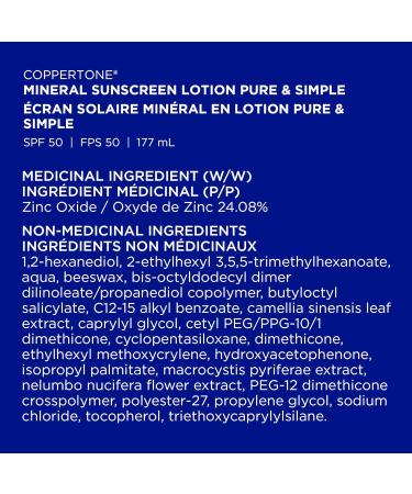 Coppertone Mineral Sunscreen lotion pure and Simple Spf 50 100 percent Zinc oxide mineral Face and Body Sunscreen Hypoallergenic Face and Body Lotion for Sun Protection 177 ml. SPF 50 - Body Lotion - Buy Online on GoSupps.com