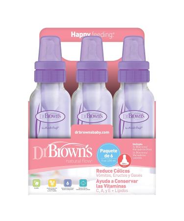 Dr. Brown's Girls' 6-Pack 8 oz. Bottles - 3 Lavender, 3 Pink - Natural Flow Design - Buy Online on GoSupps.com