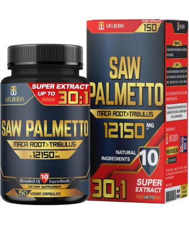 10in1 Saw Palmetto Extract Capsules for 5 Months - Equivalent to 12150 Mg Blended Maca Root Tribulus Ashwagandha Turmeric Ginger & More - Support Body Energy & Immune - 150 Capsules