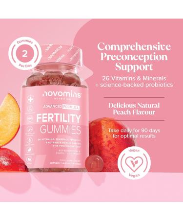 Fertility Gummies - Essential Women's Fertility Supplements with 25 Vitamins, Minerals, Botanicals, and Folic Acid - Vegan & Gluten Free | Novomins - Buy Online on GoSupps.com