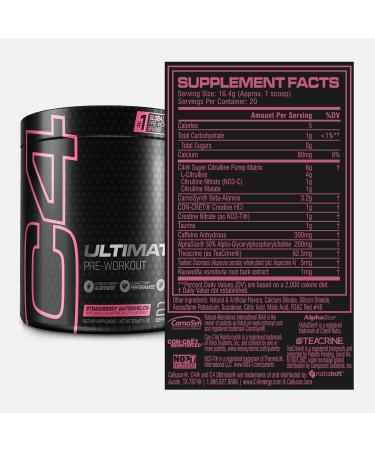 C4 Ultimate Pre Workout Powder Watermelon - Sugar Free Energy Supplement - 300mg Caffeine, 3.2g Beta Alanine, 2 Patented Creatines - for Men & Women - 20 Servings Strawberry Watermelon - Buy Online on GoSupps.com