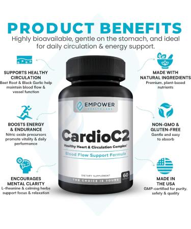 CardioC2 Circulation & Energy Support Doctor-Formulated Blend with Beet Root Black Garlic Hawthorn & CoQ10 Supports Healthy Blood Flow Energy & Clarity 60 Capsules - Buy Online on GoSupps.com