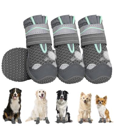Eyin dog shoes Paw protection 4 pieces breathable dog shoes with a non-slip sole and reflective Velcro fastener for small medium and large dogs sports outdoors dark gray size 1 size 1: width 4.1 cm J-dark gray breathing active (4 pieces)