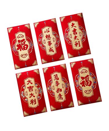 JAYIOLA 6pcs Chinese Lunar New Year Red Envelopes Rectangular Red Package Personalized Red Bag Dragon Year Hong Bao for Graduation Style G