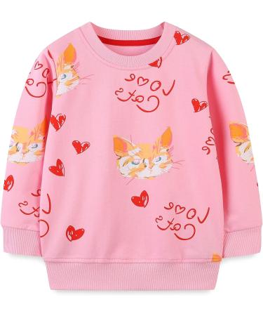 Girls Cotton Sweatshirt for Kids | Casual Long Sleeve Pullover Top | Ages 1-12 Years | 6-7 Years | Cute Cats Design - Buy Online on GoSupps.com