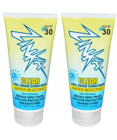 Zinka Clear Zinc Oxide Water Resistant SPF 30 Sunscreen Paraben Free 3 Ounce (Pack of 2)