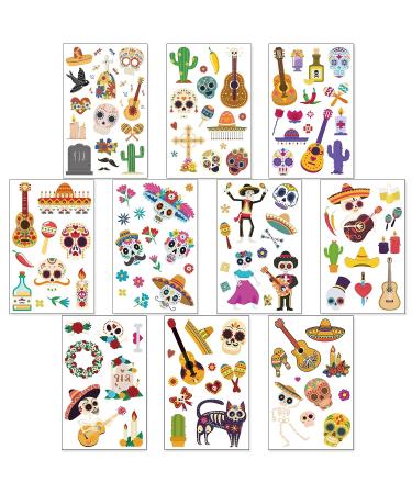 Mexican Day of the Dead Temporary Tattoos - 125pcs for Men, Women & Kids | Cinco de Mayo Halloween Transfers - Buy Online on GoSupps.com