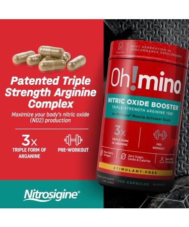 Oh!mino Nitric Oxide Supplement - Triple Strength L-Arginine Booster for Energy Endurance & Muscle Growth - Natural Beet Root Powder Pills 30 Servings 120 Capsules - Buy Online on GoSupps.com