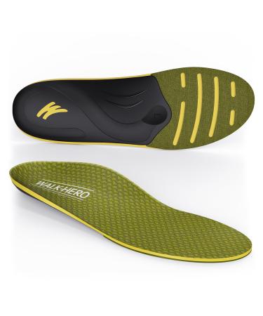WalkHero Plantar Fasciitis Insoles - 220+ lbs Heavy Duty Arch Support Inserts Orthotic Insoles for Flat Feet and Daily Walking (Mens 7-7.5 | Womens 9-9.5 Olive Yellow) Mens 7 - 7.5 | Womens 9 - 9.5 Olive Yellow