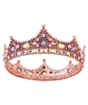 Crowns for Women  Vofler Rose Gold Birthday Princess Queen Tiara Cake Topper Baroque Hair Decor for Girls Bridal Quinceanera Wedding Pageant Halloween Costume Party w/Crystal Rhinestone Pink Pearls