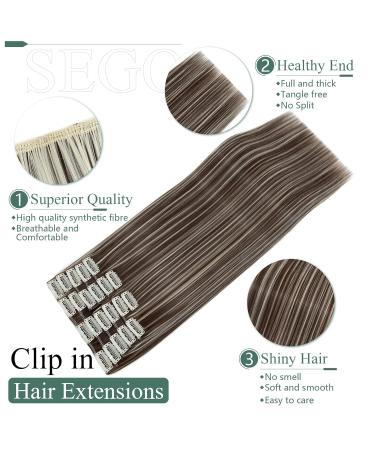SEGO 12 PCS Clip-In Hair Extensions - Real Hair 180g 55cm Chocolate Brown & Bleaching Blonde - Affordable Full Head Coverage - Buy Online on GoSupps.com