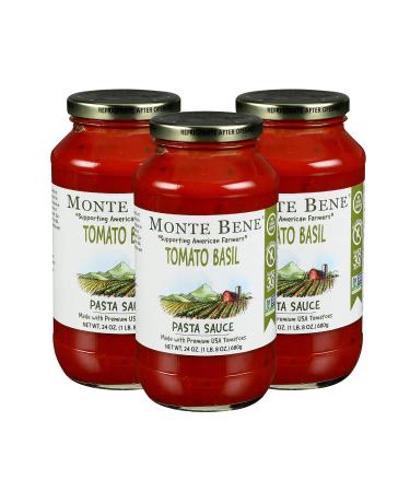Monte Bene - Tomato Basil Pasta Sauce - 24 oz (Pack of 3) - Non GMO Gluten Free No Sugar Added