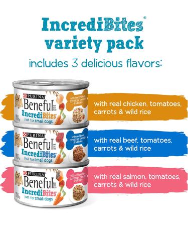 Purina Beneful IncrediBites Adult Wet Dog Food Variety Pack - 30 Pack Chicken, Beef, Salmon with Rice - 3 oz Cans - Buy Online on GoSupps.com