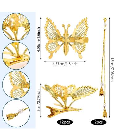 3D Moving Butterfly Hair Clips - Set of 12 Gold Hollow Tassel Hairpins for Women and Girls - Cute Butterfly Hair Accessories - Style 1 - Buy Online on GoSupps.com