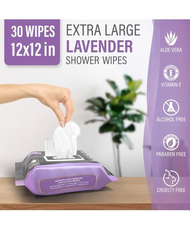 Showerless Lavender Body Wipes for Women - 30 XL Rinse-Free Deodorant & Face Wipes - Ideal for Gym, Travel, Camping - Adult Bathing Essential - Buy Online on GoSupps.com
