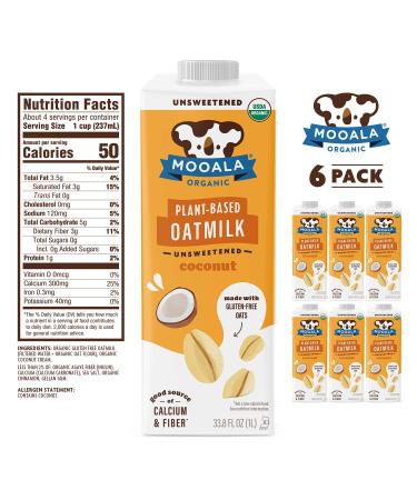 Mooala Organic Coconut Oatmilk Unsweetened 1L (Pack of 6) | Non-Dairy, Gluten-Free, Vegan & Plant-Based Beverage - No Added Sugar | Shelf-Stable - Buy Online on GoSupps.com