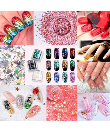 Warmfits Holographic Chunky Glitter Set A - 12 Colors 120g for Face, Body, Eyes, Hair, Nails - Festival Glitter Stars and Hexagons - 4.23oz (Pack of 12) - Buy Online on GoSupps.com