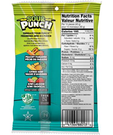 Sour Punch Bites Tropical Chewy Candy 142g - Buy Online on GoSupps.com
