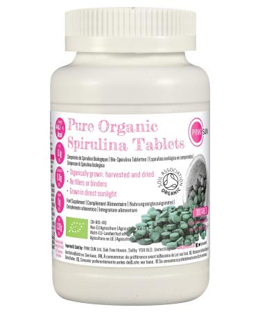 PINK SUN Organic Spirulina Tablets 300 x 500mg Tabs Gluten Free Non GMO Suitable for Vegetarians and Vegans Certified Organic by The Soil Association 150g