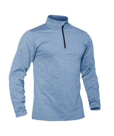 TACVASEN Men's Sports Shirts 1/4 Zip Long Sleeve Fleece Lined Running Workout Pullover Tops Sweatshirt Light Blue Medium