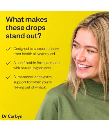 Dr Corbyn D-Mannose 800mg Drops - 50ml | UTI Hero Liquid Supplement for Urinary Tract Health | Vegan & UK Made - Buy Online on GoSupps.com