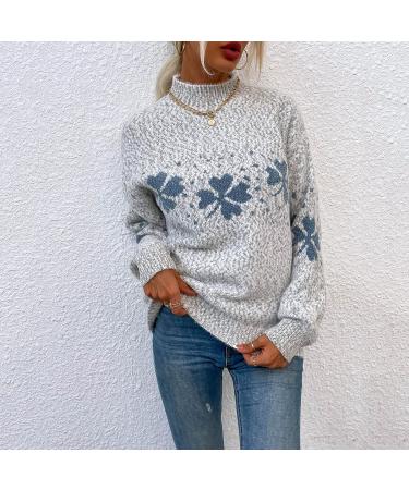 Shop Stylish Women's Christmas Sweater | Reindeer Pattern Knit Winter Sweater | Warm Gray Round-Arm Design - Buy Online on GoSupps.com