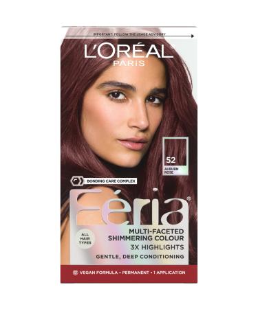L'Oreal Paris Feria Multi-Faceted Shimmering Permanent Hair Color High Intensity Hair Dye for 3X Highlights 52 Auburn Rose 1 Hair Dye Kit
