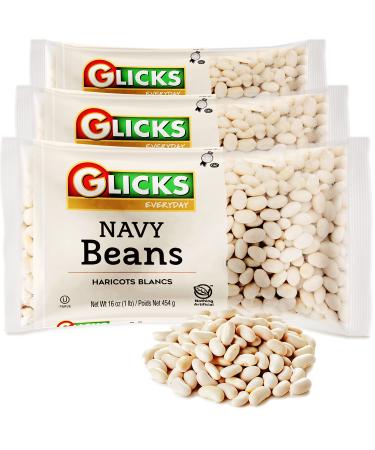 Glicks Navy Beans 16oz (3 Pack) | Perfect for Chili, Stews, Cholent, and More, AKA White Pea Beans, Dry Navy Beans