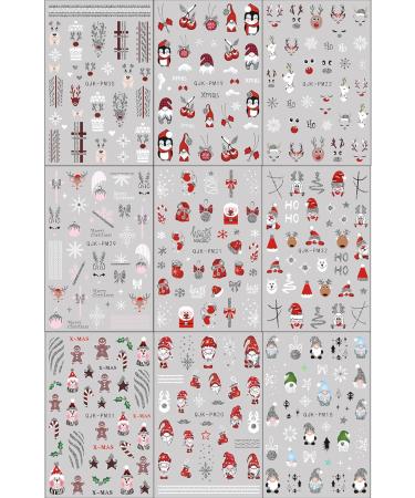 Christmas Nail Stickers 9 Sheets Self-Adhesive Nail Decal Socks Snowflake Red Nail Art Decoration Design Supplies - Buy Online on GoSupps.com